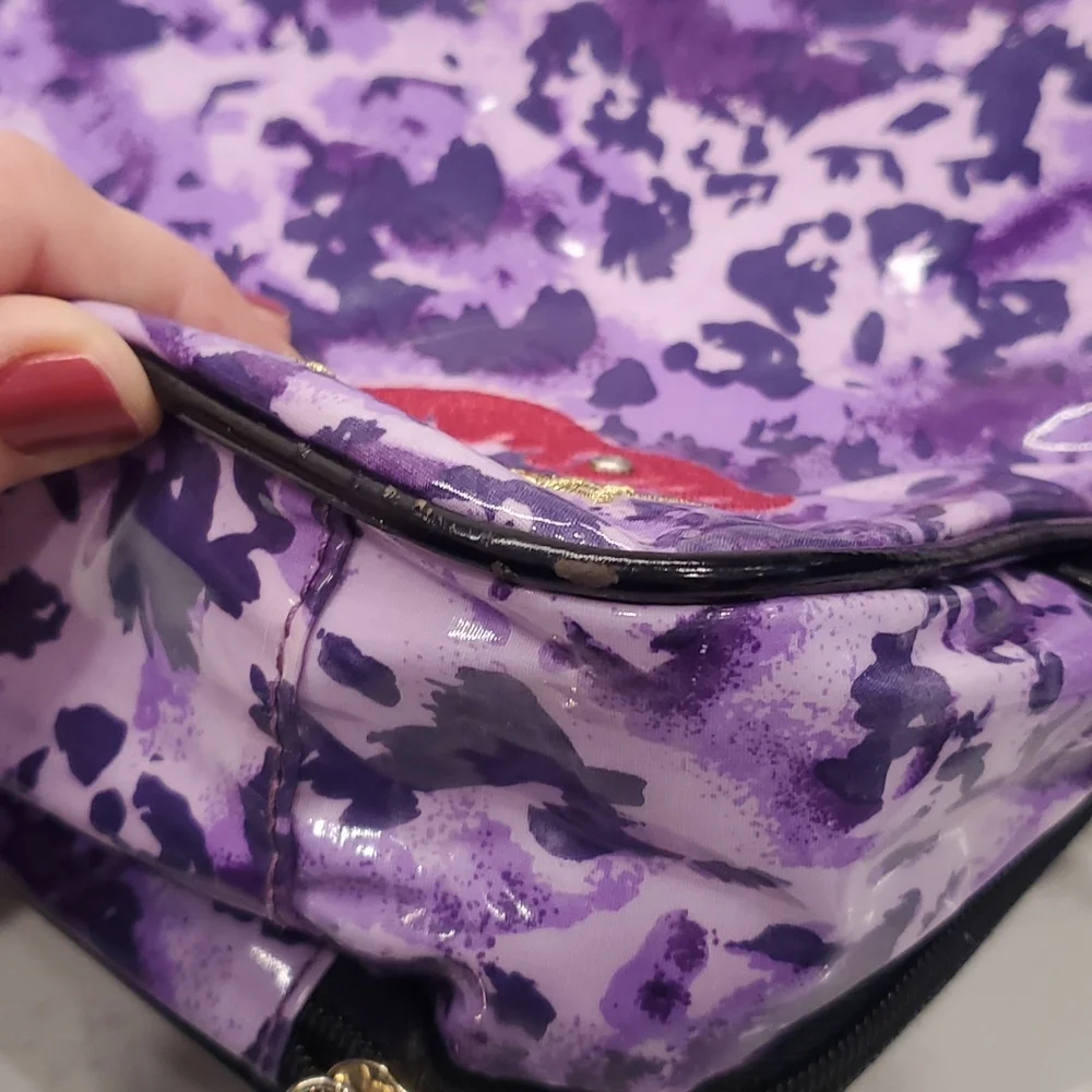 (1270) Betsy Johnson 9x3 purple and black PVC purse/makeup bag. - Picture 9 of 10